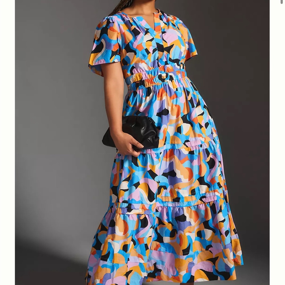 Anthropologie Multicolor Abstract Print Maxi Dress